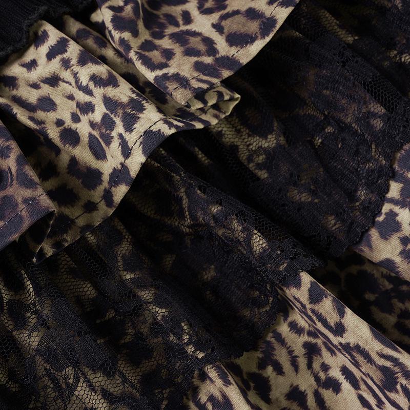 Leopard Print Lace Patchwork Y2K Skirt - European & American Sexy Slim Fit