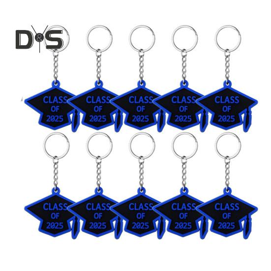 

10 шт. брелок для ключей «Класс 2025», резиновый брелок для выпускного, подвеска в виде шапочки выпускника, брелки для ключей, подарок на выпускной для выпускников колледжей и старших классов чёрный/синий