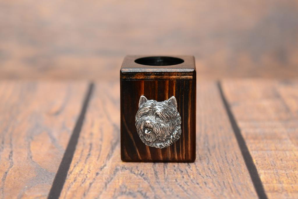 Cairn Terrier - wooden candle holder with a dog, a unique souvenir after losing a dog, a handicraft from the Art-Dog brand