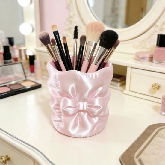 Concealer Brush Cup 3D Printed Bow Makeup Holder, Large Capacity Beauty Tool Container Desk Organizer, Bowknot Pencil Holder Storage Portable