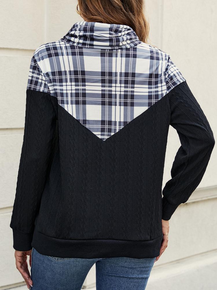 Autumn New Women's Top Printed Long Sleeved Patchwork Round Neck Hooded Pocket Sweatshirt for Women