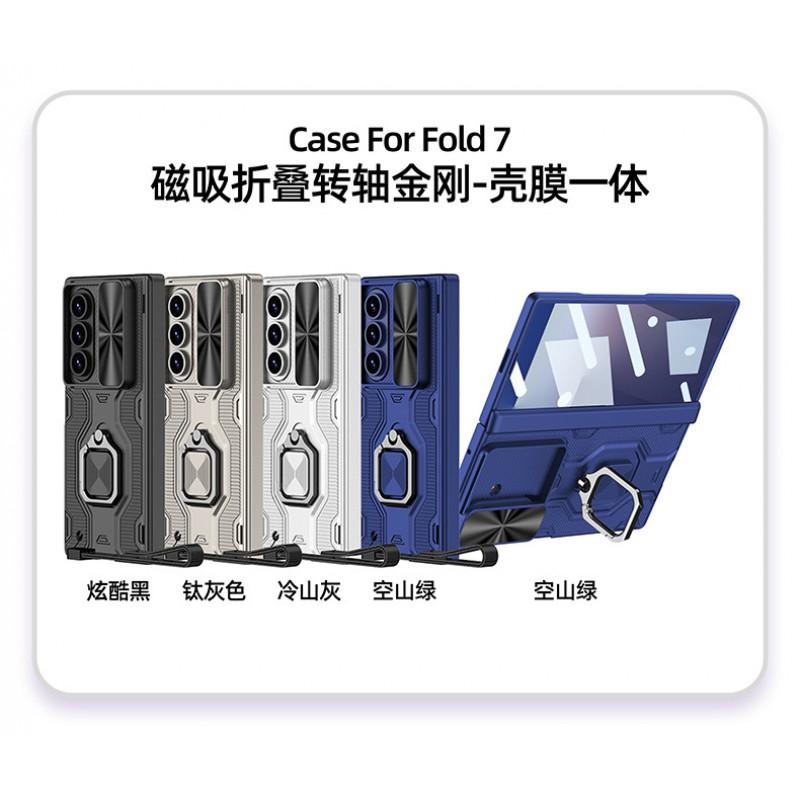 Galaxy Z Fold7 Magnetic Snap-On Case With Rotating Square Stand PC Hard Shell Cover Screen Film