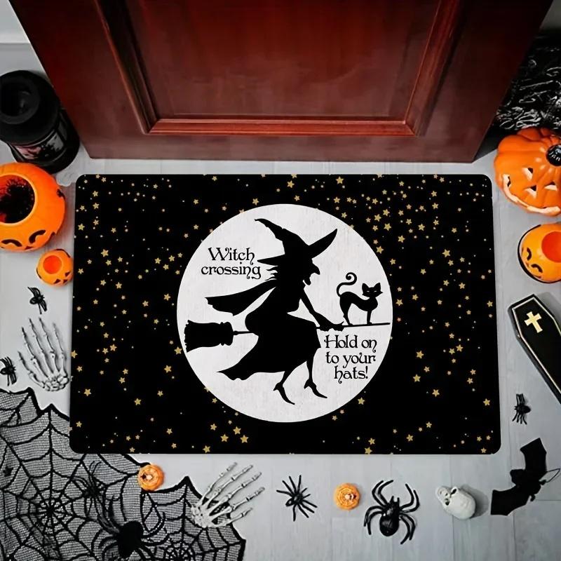 Haunted Mansion Door Halloween Decor Bat Bath Foolish Mortals Non-Slip Entrance Rug Carpet for RV Floor Washable Welcome Mat