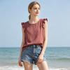 Women Tops, Loose Fit Ruffle Sleeve Vest, Round Neck Tank Tops, Breathable Summer Casual Sleeveless Blouse for Work Beach Vacation