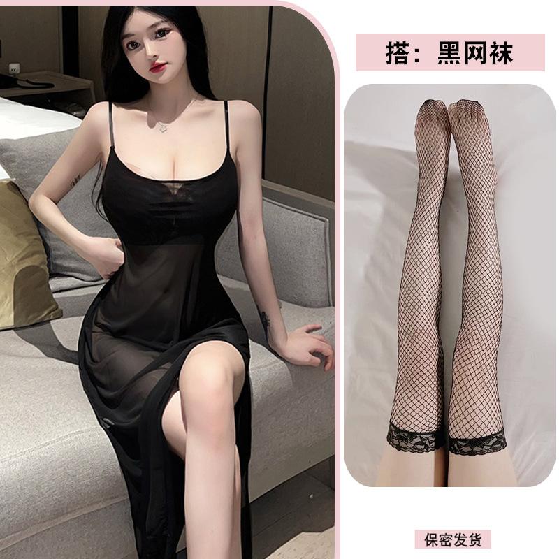 teasing long dress transparent suspender nightdress erotic underwear passion pure desire mesh dress one-piece temptation suit