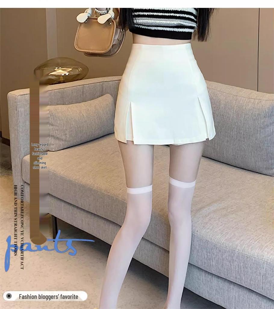 2024 Spring/Summer Black High-Waist Slimming Slit Bodycon Midi Skirt for Women