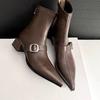 2025 New Fall New Pointed Toe Side Zipper Metal Buckle Soft Sole Anti-slip Wear-resistant Square Heel Booties