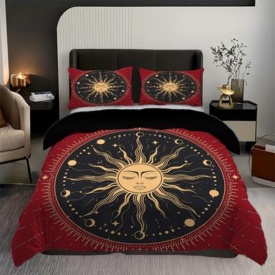 Mysteriöses Sonnenmuster 3D-gedrucktes Bettbezug-Set Böhmischer Exotischer Stil Bettwäschebezug Polyester Weich Bequem Bettdeckenbezug-Set