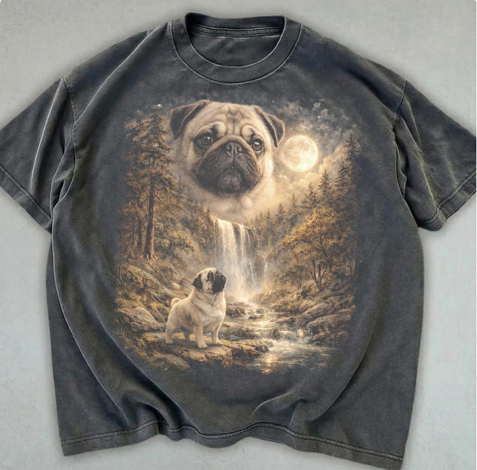 Pug Howling to The Moon Vintage T-Shirt, Vintage Graphic Tee, Dog Lover Gifts 2XL
