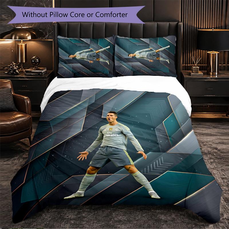 Set Lenzuola 3 Pezzi con Fantasia Cristiano Ronaldo Morbida Microfibra Copripiumino con Federe per Camera da Letto