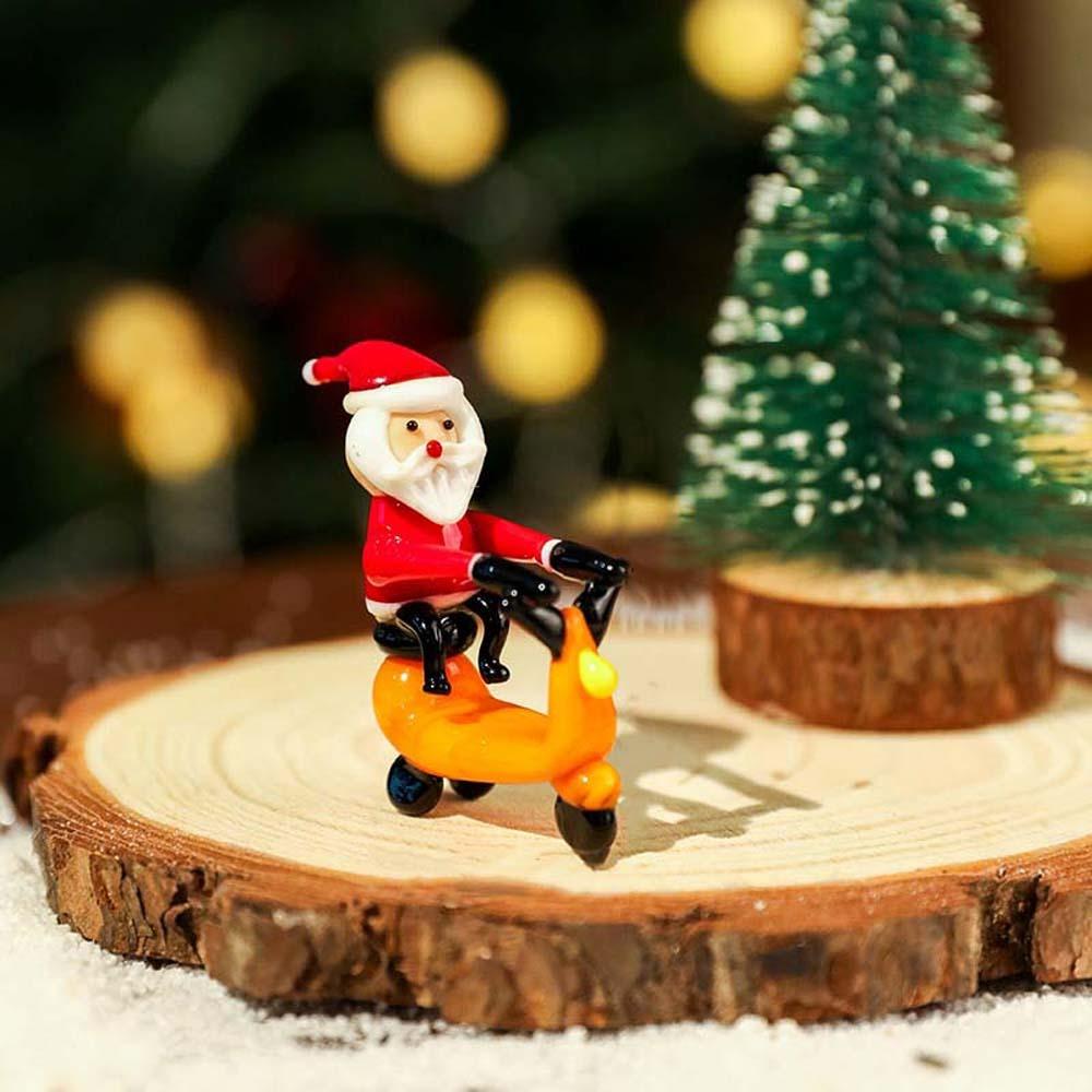 Glossy Miniature Christmas Figurine Handcrafted Cartoon Desktop Statue Glass Yoga Santa  Collectors