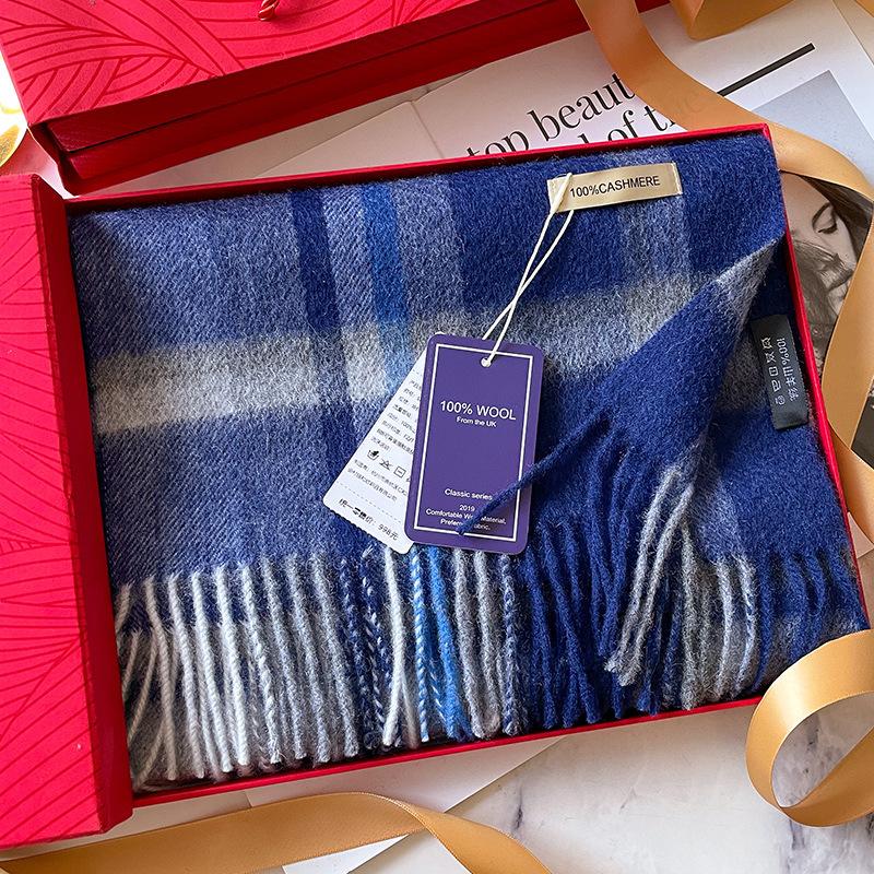 People Mom and Dad Winter Men's and Women's Thickened High-end Men's Pure Cashmere Scarf Plaid Long Grey