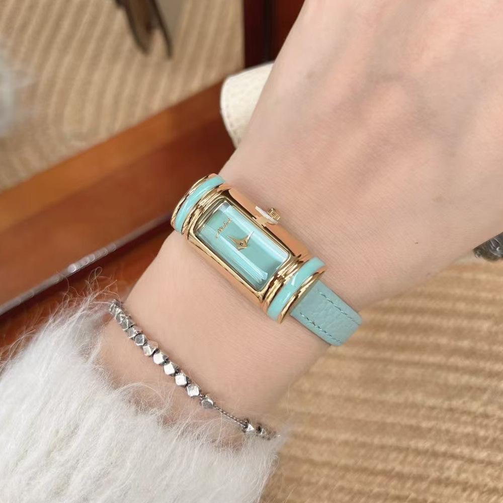 Ankola Red Belt Women'S Watch Macaron Long Oval Three-Dimensional Small Gold Bar Watch
