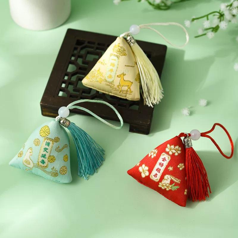 Dragon Boat Festival Sachet Perfume Bag Mosquito Repellent Argy Wormwood Small Pendant Triangle Zongzi Filled Spice Carry-on Embroidery Tassel Pouch