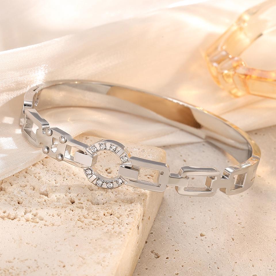 Htpwe Stainless Steel Chain Inlaid Zirconium Floor Glossy Bracelet Women's 18k Gold Couple Holiday Gift Bracelet Daily Zircon