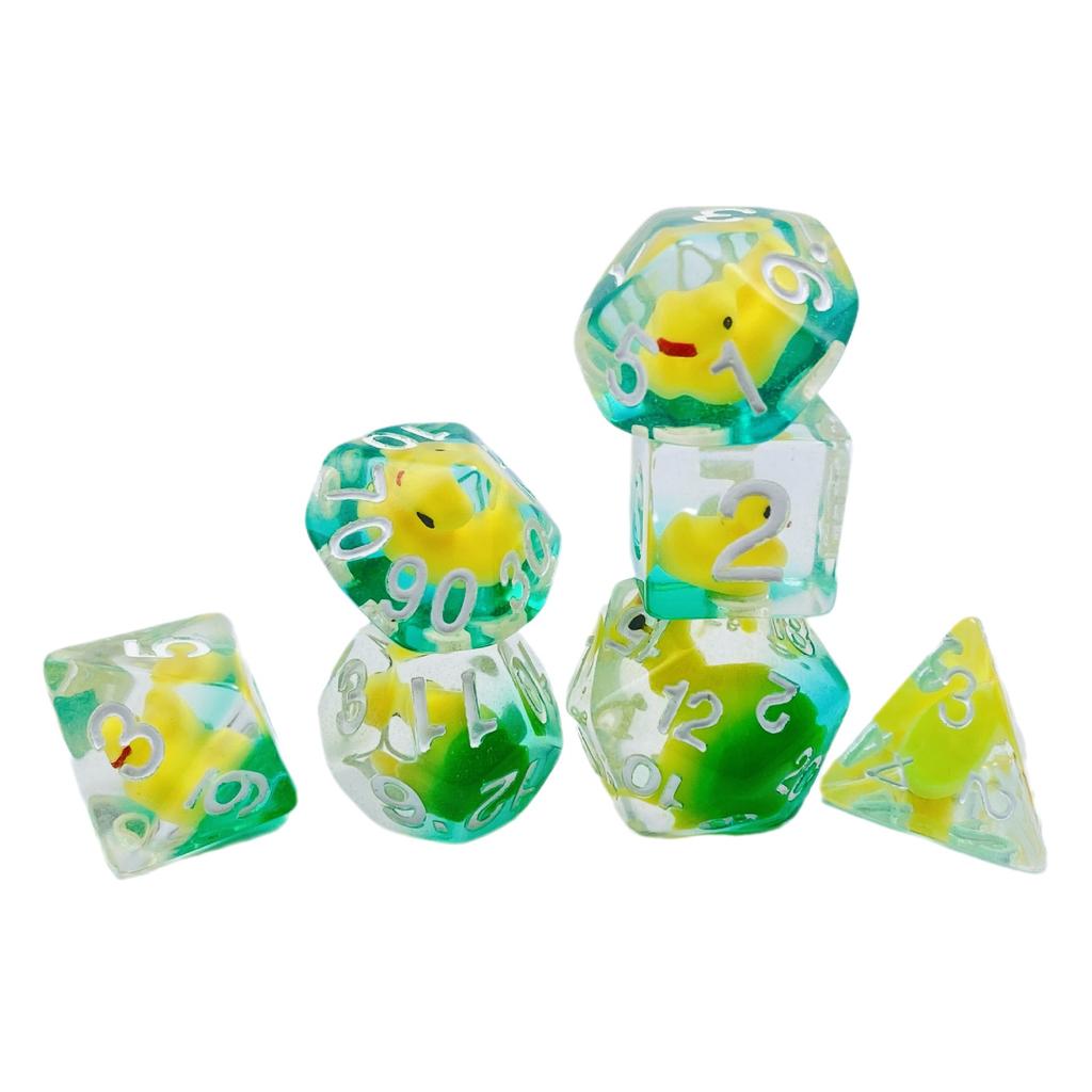7-Die Dice DND, Rubber Ducky DND Dice, Dice Tray, D and D Dice for Dungeons and Dragons Gift (Dice Set Only)