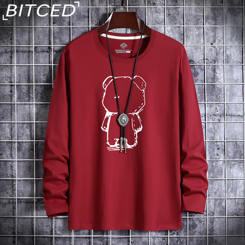 BITCED Men's Spring and Autumn Slim Trend Long-sleeved T-shirt Versatile O-neck Bottoming Shirt