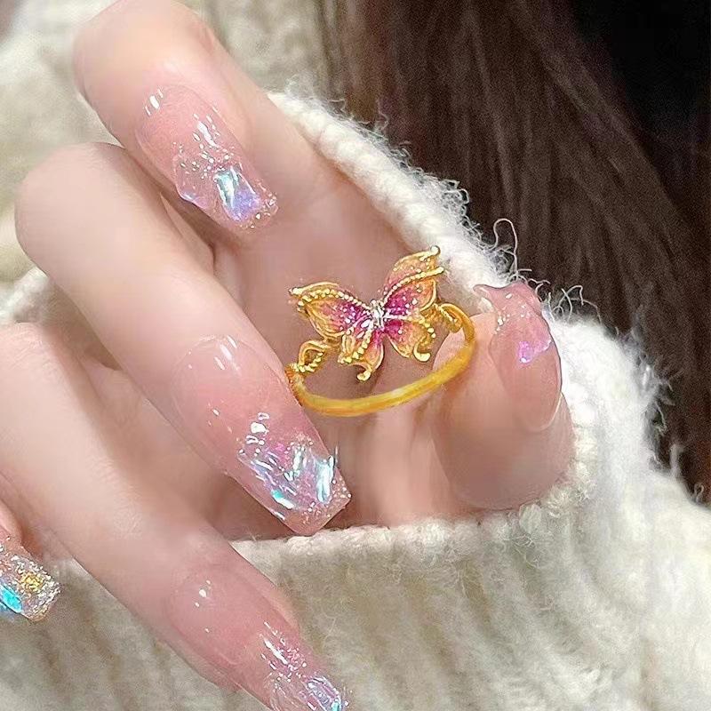Gradual Change Color Butterfly Ring Fairy Fairy Fluttering Retro High Sense Versatile Niche Design Pink Purple Ring