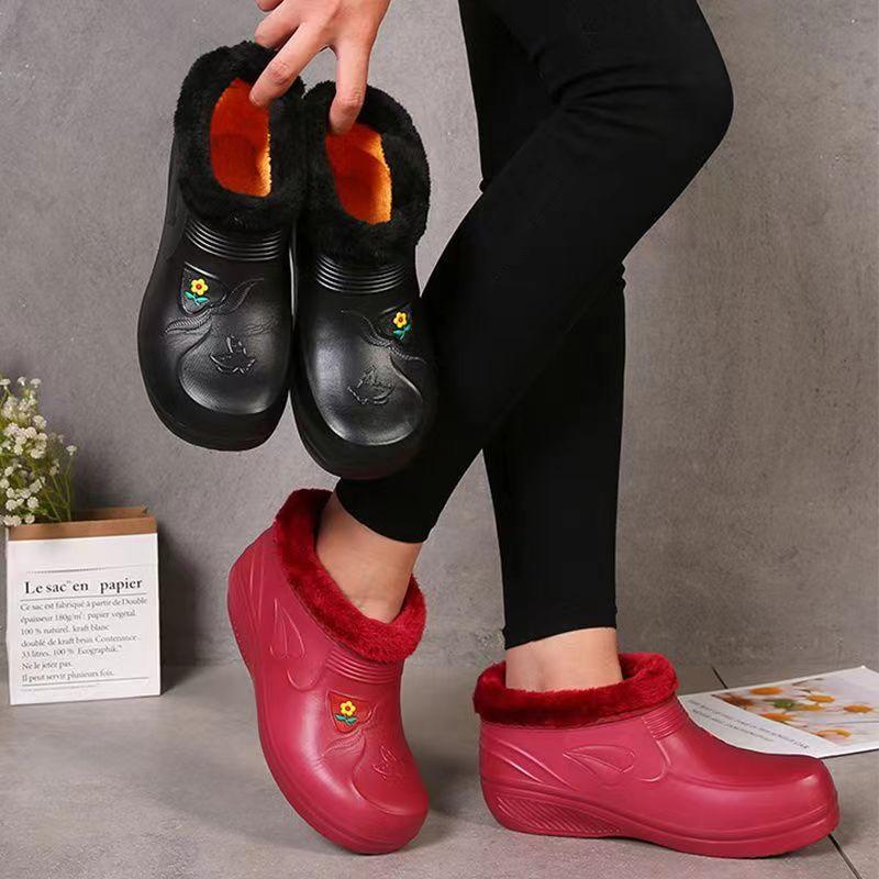 Womens Rain Boots Winter Waterproof Shoes Ankle Snow Boots Female Platform Thick-soled Plush Anti Slip Waterproof