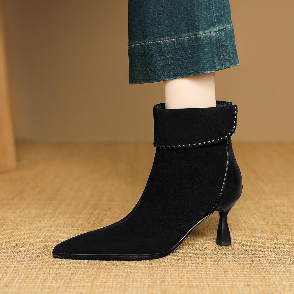 Autumn and Winter Great-looking Matte Pointed Martin Boots Women's British Style High-heeled Short Boots Women's Thin-heeled Short Boots