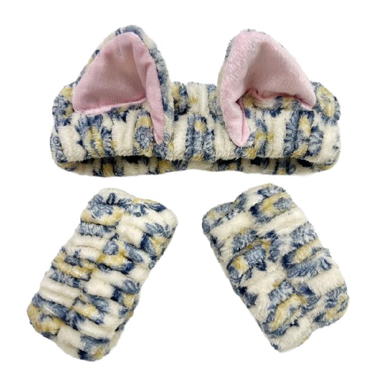 Плюшевые повязки на голову с ушками кошки и браслеты на запястья для умывания лица, макияжа, на каждый день