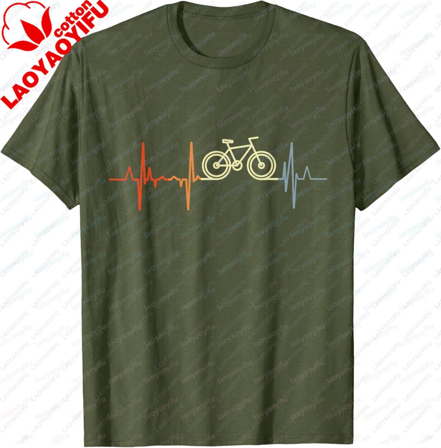 ZheXiong TEE Retro Fiets Hartslag Racefietser Fiets Pulslijn T-shirt Modieus Casual Comfortabel Korte Mouwen T-shirt M