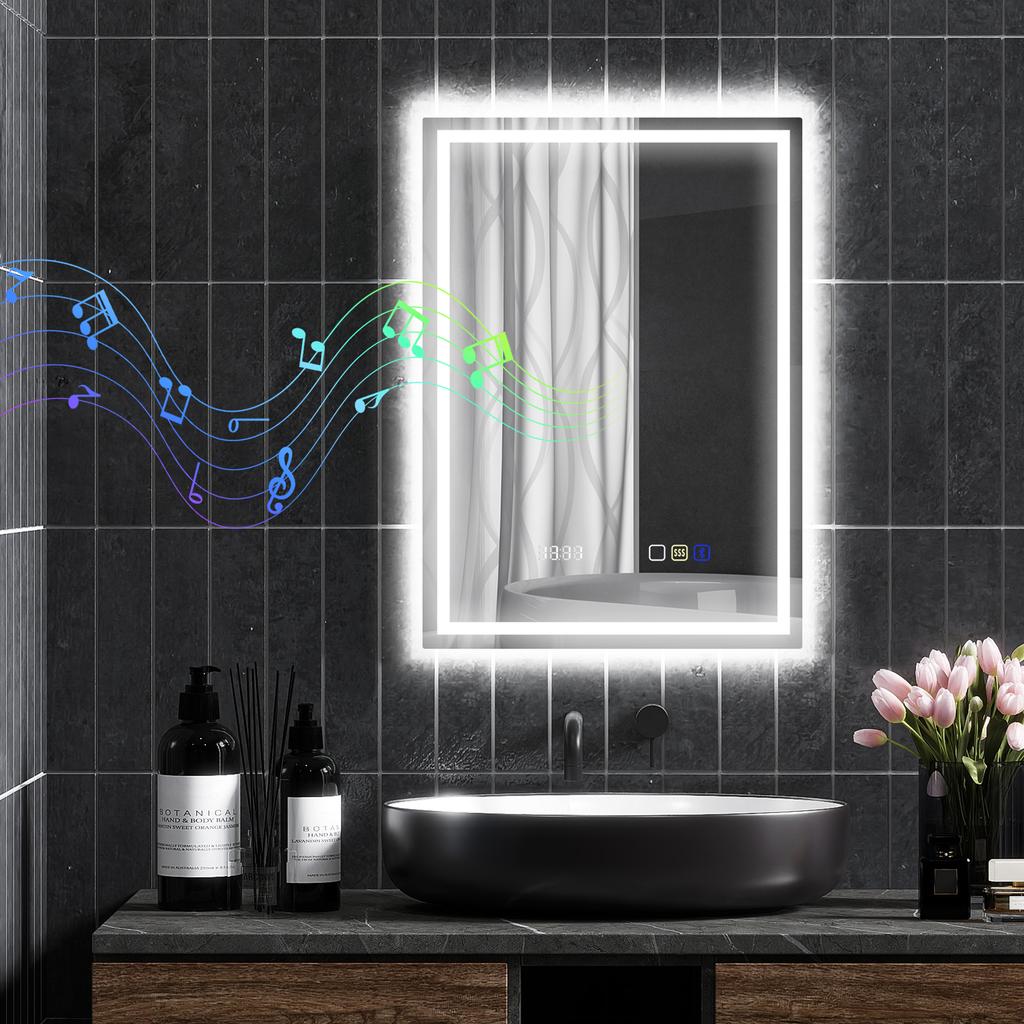 50 X 70 Cm Anti-Fog LED Bathroom Mirror, with Bluetooth and Clock - Silver Tone