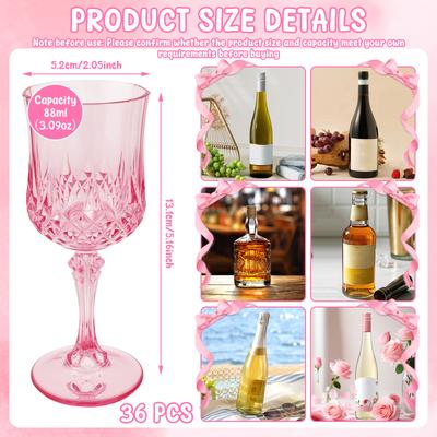 12/24/36 Pièces Verre à Champagne 3.09oz Réutilisables Verres à Vin en Plastique Flûtes Élégant Verre à Vin Rose pour Fête Mariage et Noël