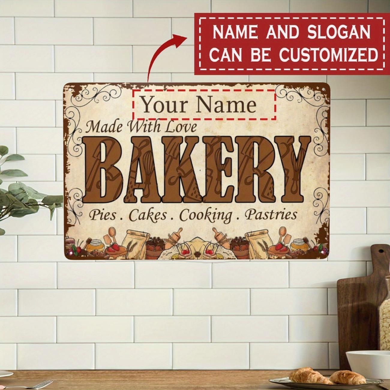 

Custom 1pc Bakery Metal Sign Personalized Name Text Home Kitchen Wall Art Decor белый