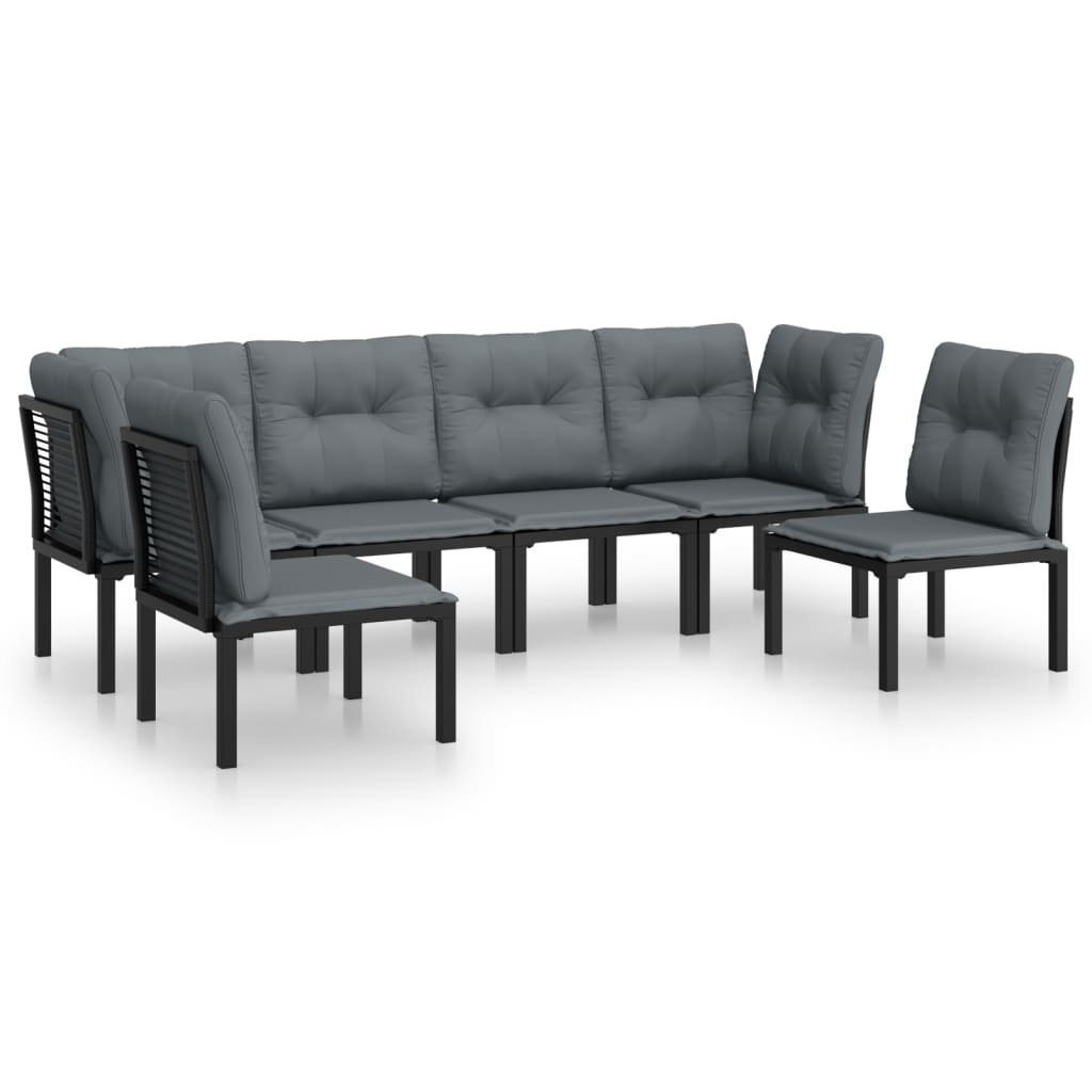 6 Piece Garden Lounge Set In Black and Grey Poly Rattan