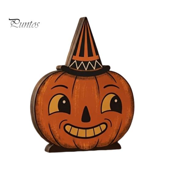 Indoor Halloween Room Decor Vintage Wooden Ornaments, Cute Bat/Black Cat/Owl/Pumpkin/Ghost/Skull Decorations, Retro Fall Farmhouse Home Accents