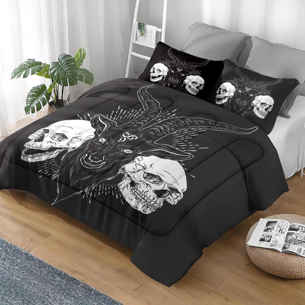 3D Anime Bedding Set Evil-Satan Demon Skull Printed Duvet Cover Set With Pillowcase Bedspread Boy Teens Adult Queen King Size