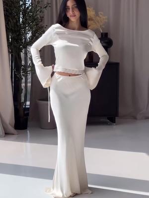 2024 Autumn European & American Solid Color Round Neck Crop Top Sexy Bodycon Two-Piece Set