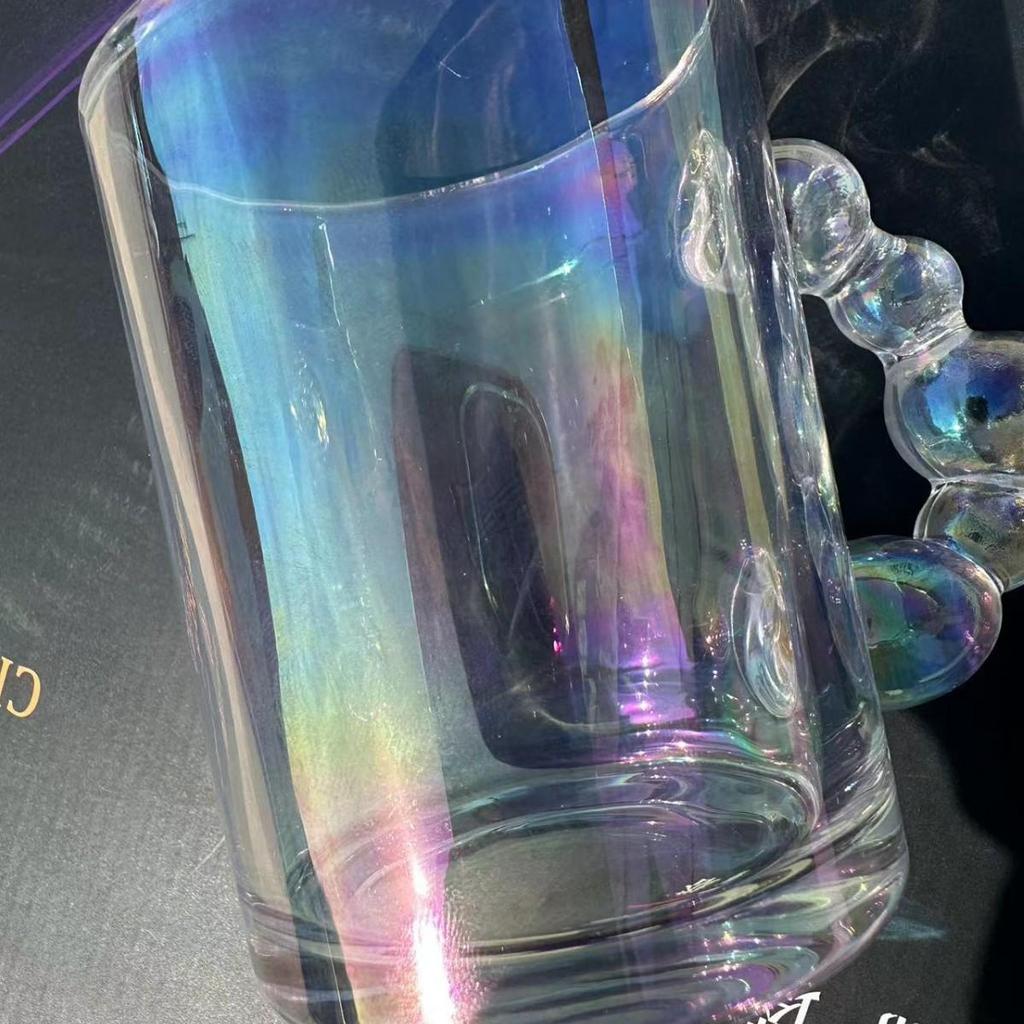 Wanghong Bubble Glass Cup with Pearl Handle - Multipurpose for Water, Milk, Coffee, Beer, or Beverages