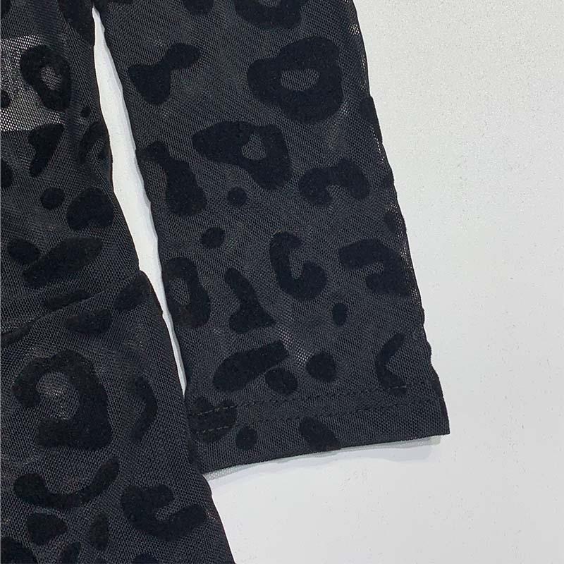 Tooxika Nový dámský overal Slim Fit s dlouhým rukávem Sexy Flocking Průsvitný zeštíhlující overal