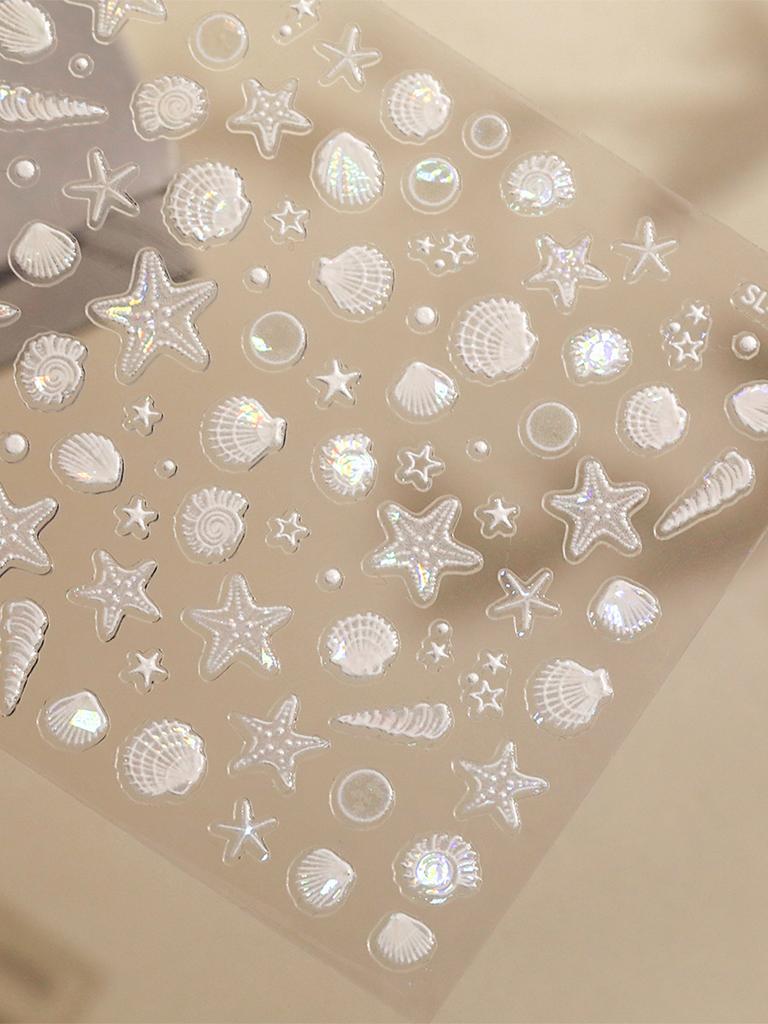 5D Nail Art Stickers Transparent Adhesive Nail Accessories Shell Sea Star Jellyfish Aurora Butterfly Hollow Liquid Nail Stickers