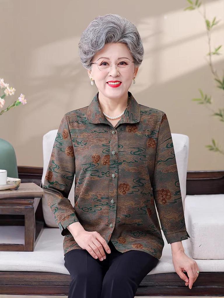 Summer Top for Middle-Aged & Elderly Women: Grandma Style Nine-Sleeve Shirt