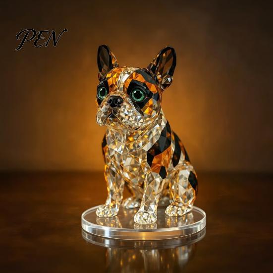 Acrylic Animal Ornaments Geometric Faux Crystal Sculpture, Sparkling Cat/Owl/Eagle/Dog Statue, Light Luxury Room Decoration Desktop Figurine Ornament