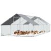 Garden Chicken Coop with Galvanized Frame, Waterproof Cover and Hexagonal Netting, 3x8x2 M, Silver