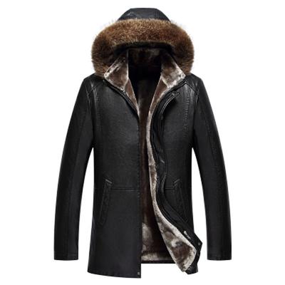 Middle-aged Men's Raccoon Fur Collar Fur Mid-length Men's Thickened Genuine Leather Coat Men's Fur One-piece Fur Coat