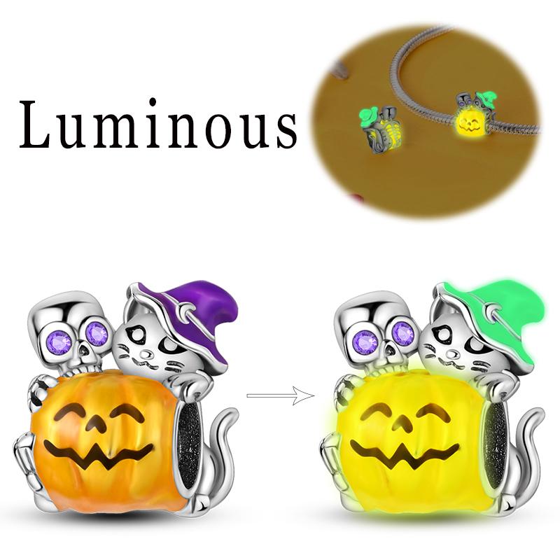 Halloween Charms Copper Plated Ghost Pumpkin Human Skeleton Original Pendants Beads Fit Bracelet Diy Jewelry For Woman