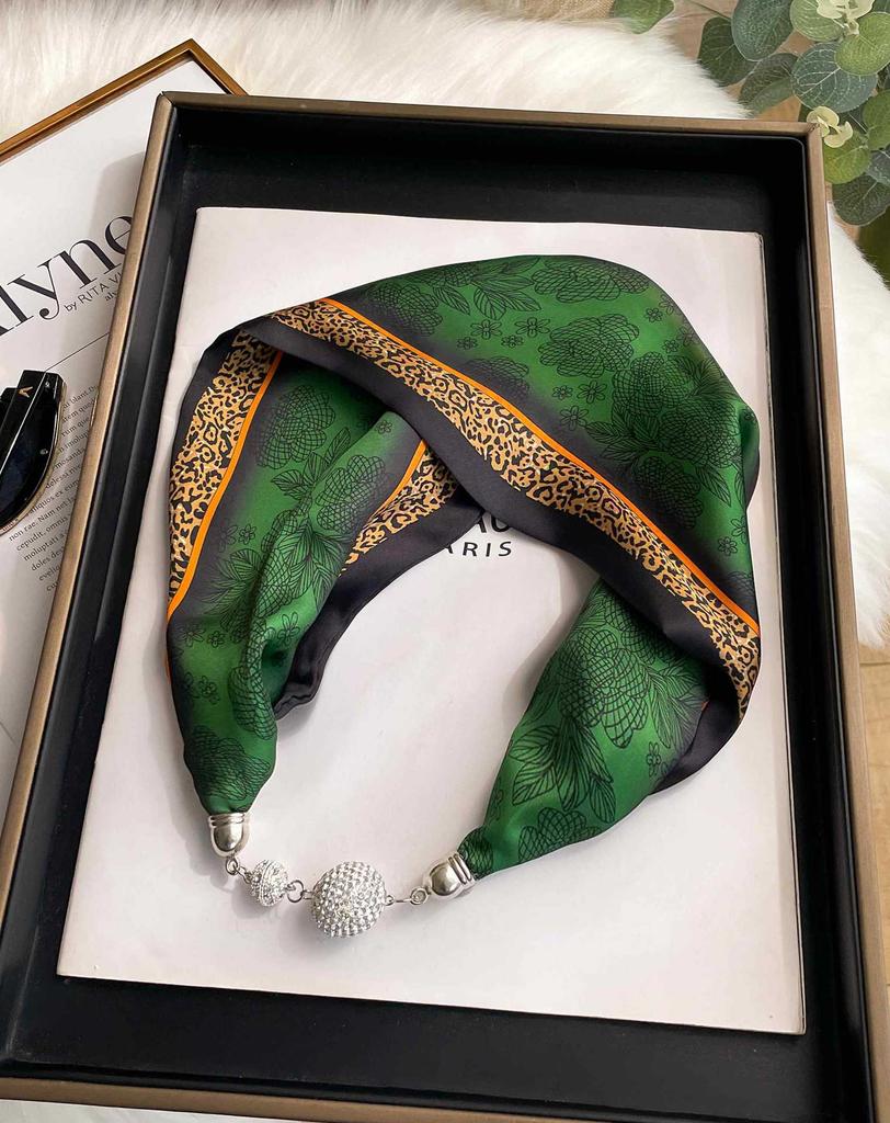 Magnetic Buckle Silk Scarf Headband Internet Celebrity New Magnetic Buckle Bracelet Small Long Women's Summer Casual Necklace Diamond Neck Band