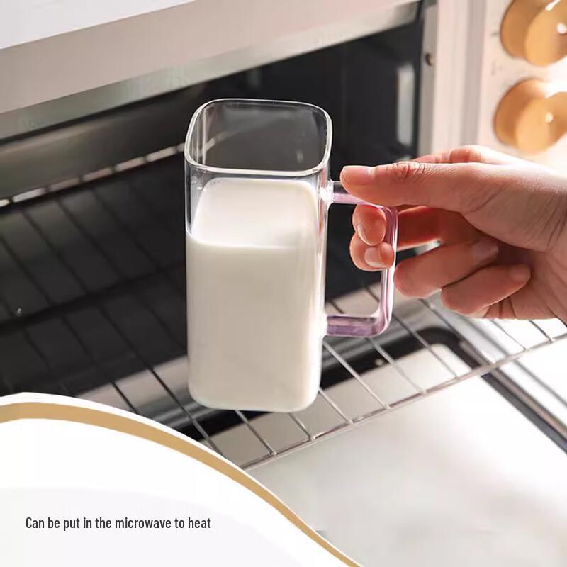 High Borosilicate Glass Juice Cup with Yellow Handle, 400ml