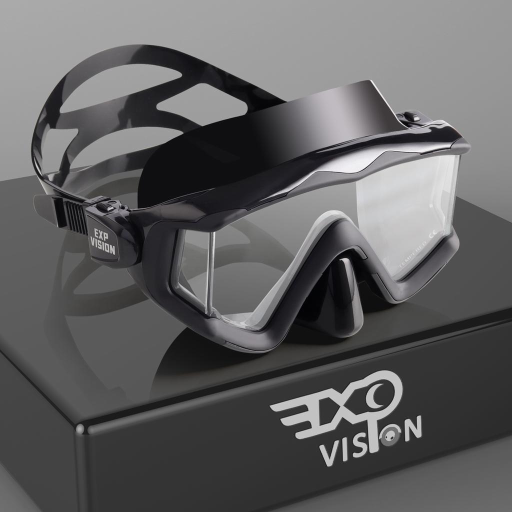 Vuxen Dykmask Pano 3 Panoramisk Härdat Glas Snorkelmask, Premium Simglasögon med Nässkydd Snorkling