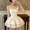 Korean Style Temperament Gold Slim Polka-dot Dress New Sexy Pure Desire Bow Slimming Short Skirt Women
