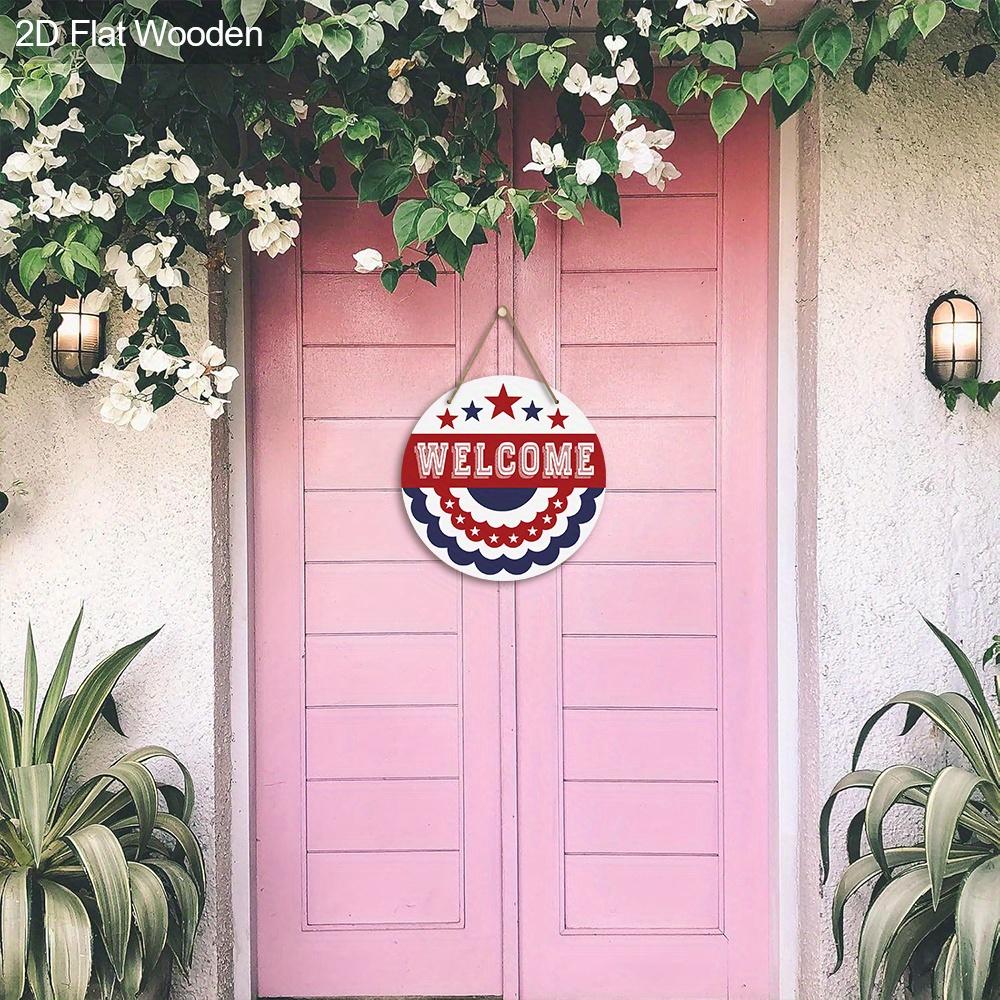 2D Flat, Independence Day Hanging Welcome Sign Decoration, Patriotic Decoration Signs and Plaques, Welcome Wooden Sign Door Hanger, Suitable for Home