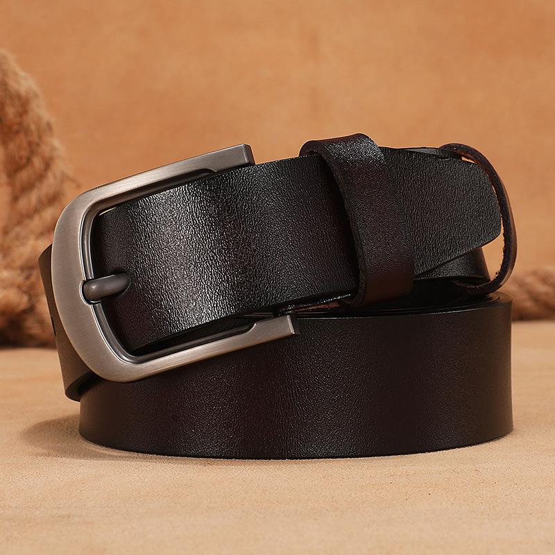 Men'S Belt Men'S Leather Pin Buckle Business Casual Belt Pure Cowhide Jeans Belt Trendy
