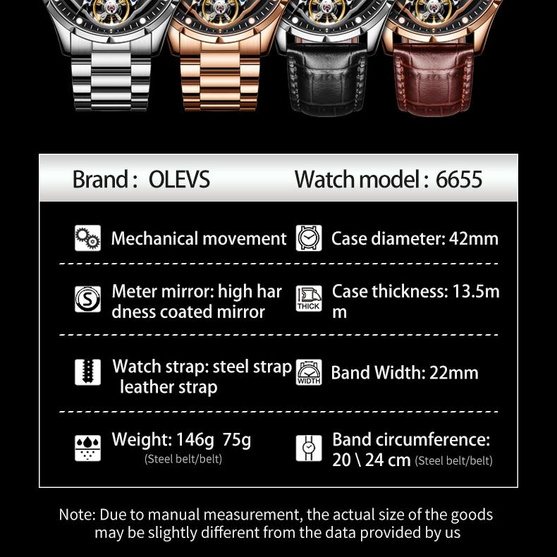 OLEVS Neue Uhr Mode Hohl Mechanische Uhr Authentische Wasserdichte Herrenuhr Herrenuhr