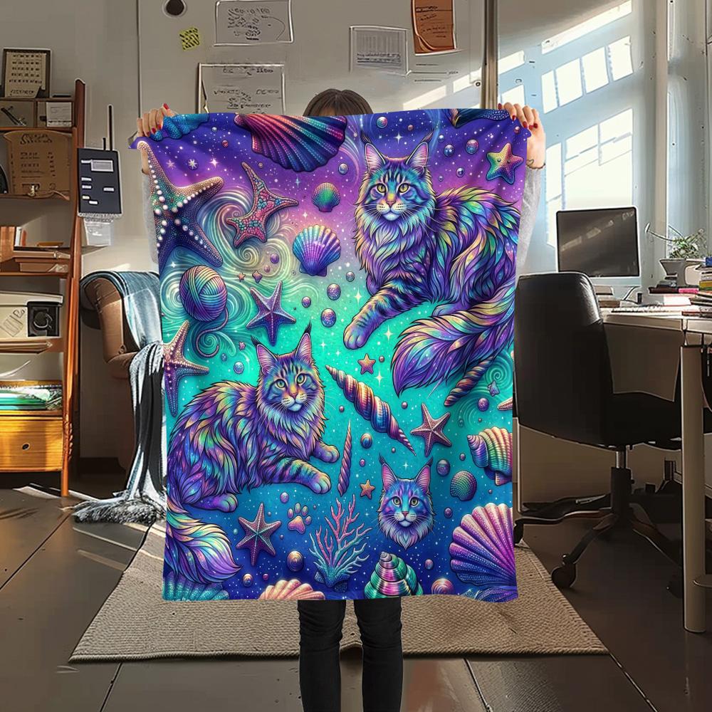 

1Pc Galaxy Cats Print Flannel Blanket High Quality Warm Comfortable Cover for All Seasons Perfect for Gifts Home Decor 80cm x 120cm