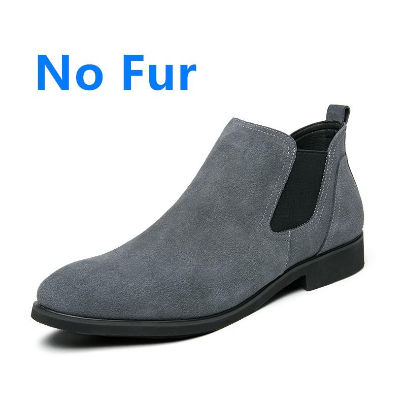 Fashion Chelsea Boots Men Winter Suede Shoes Man Casual Leather Boots Male Footwear Warm Plush Fur Slip On Ankle Boots For Men